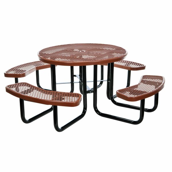 Vestil Metal Round Picnic Table, 81-1/4", Brown PT-MX-RT-46-BN